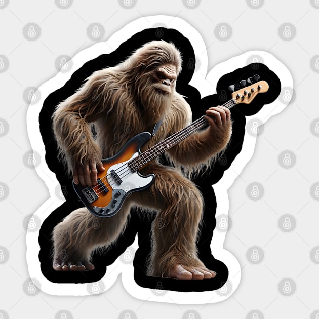 Bigfoot Playing A Electric Guitar Rock On Sasquatch Big Foot Sticker by marchizano